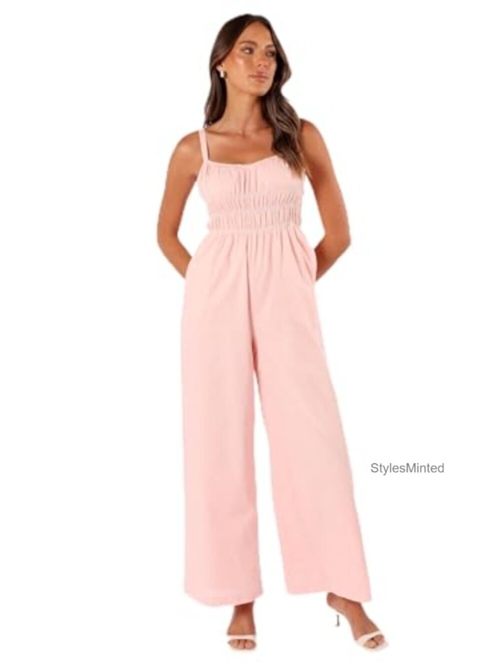 Petal & Pup Williams Jumpsuit Cotton Linen Square Neck Shirred Waist Sleeveless